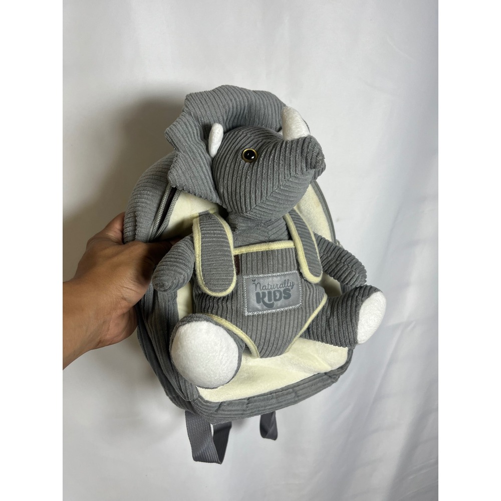 Naturally KIDS Gray Corduroy‎ Dinosaur Backpack with Detachable Triceratops Toy